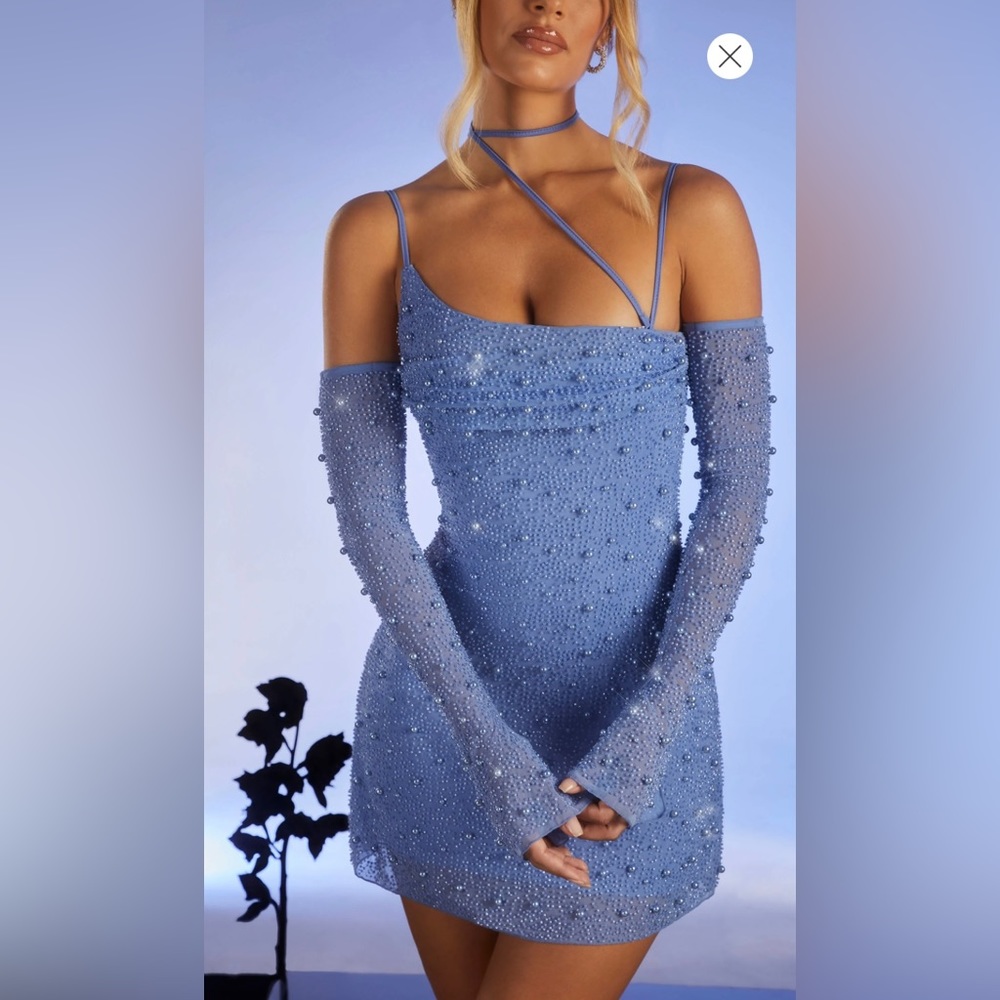Oh Polly Soho Embellished Asymmetric Corset Mini Dress in Light Blue